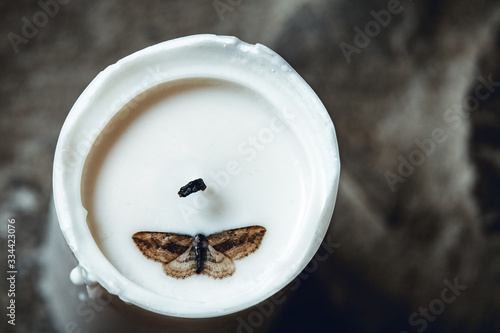 Fotografia View from above of a big white unlit candle with black wick