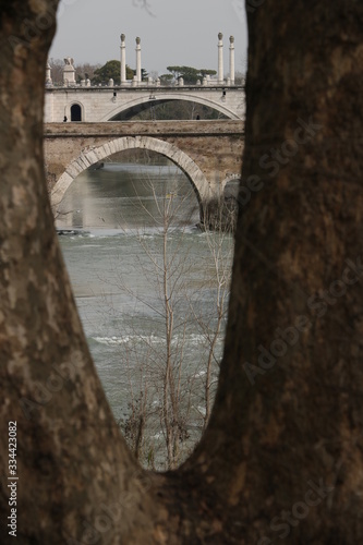 Milvio bridge. Ancient Roman bridge over the Tiber river in Rome.