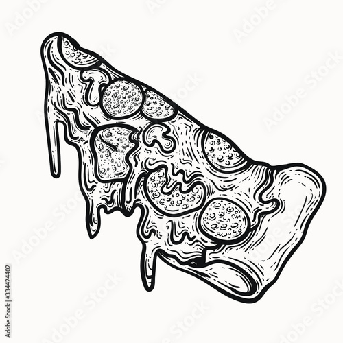 Pizza isolated vector illustration clip art graphic design element. junk food clipart png greasy pizza with dripping cheese, tasty fast food , diet, healthy lifestyle.