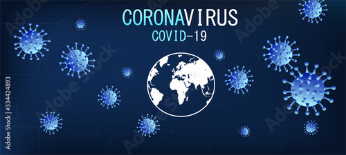 Coronavirus outbreak and coronavirus flu background. Deadly coronavirus 2019-nKoV. Hologram of coronavirus COVID-2019 on a blue background. The deadly type of virus is Covid-19.