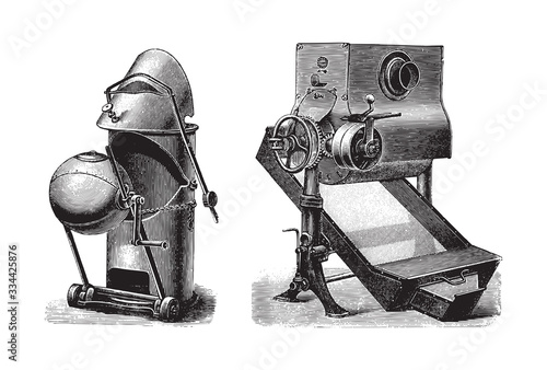 Old coffee manufactory machine / vintage illustration from Brockhaus Konversations-Lexikon 1908