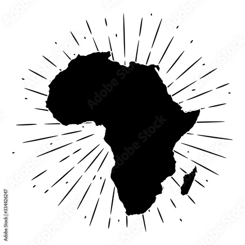 Map of Africa. Hand drawn vector illustration with a map of the Africa and divergent rays. Used for poster, banner, web, t-shirt print, bag print, badges, flyer, logo design and more.