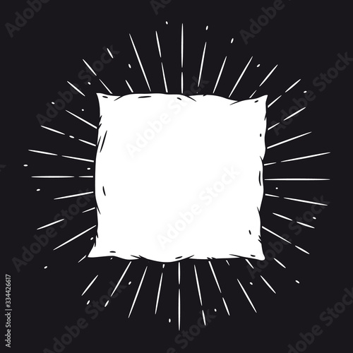 Pillow. Hand drawn vector illustration with pillow and sunburst. Used for poster, banner, web, t-shirt print, bag print, badges, flyer, logo design and more.