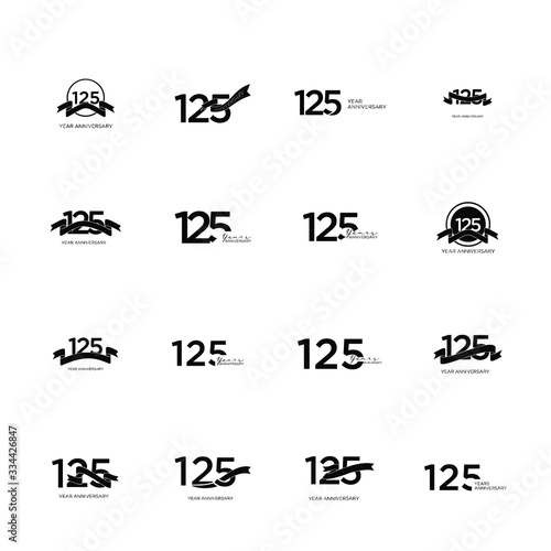 collection 125 anniversary black ribbon letter logo banner