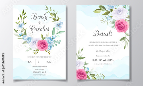 Photo Wedding card and invitation card with beautiful roses template