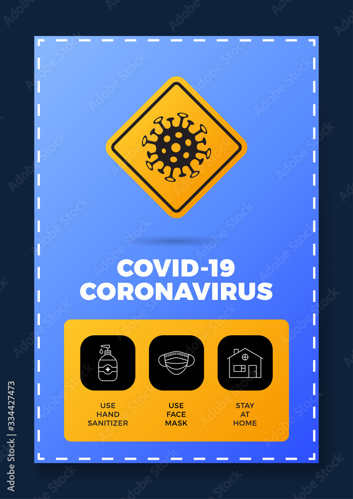 Prevention of COVID-19 all in one icon poster vector illustration. Coronavirus protection flyer with outline icon set and road warning sign. Stay at home, use face mask, use hand sanitizer Prevention of COVID-19 all in one icon poster vector illustration. Coronavirus protection flyer with outline icon set and road warning sign. Stay at home, use face mask, use hand sanitizer