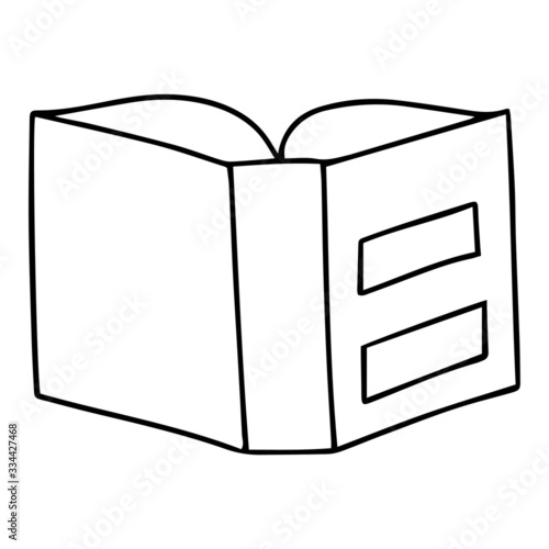 Vector icon of book, books, pile of books, paper book, e book, open book. Handdrawn black outline isolated on white background.  Doodle style. photo