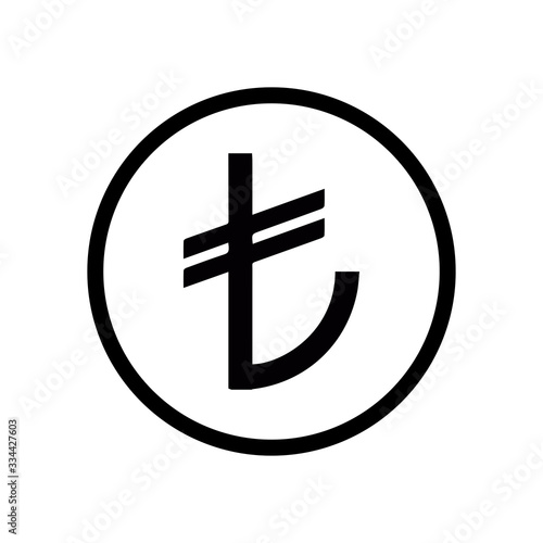 Turkish Lira coin monochrome black and white icon. Current currency symbol.