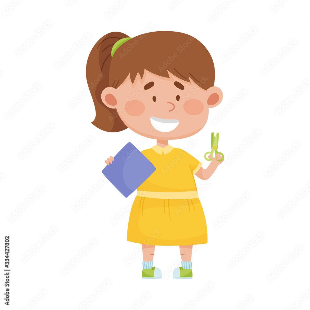 Girl Holding Scissors Doing Paper Craft Vector Illustration Girl Holding Scissors Doing Paper Craft Vector Illustration
