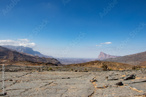 Beautiful mountain view on the way to Jabal Shams near Nizwa in Oman