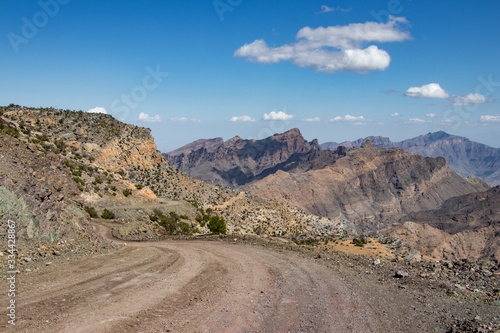 Gravel Road along the cliff of Jabal Shams near Nizwa in Oman