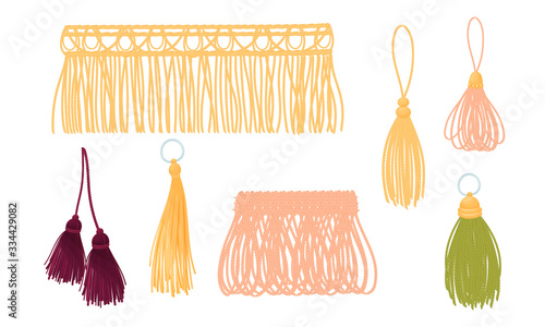 Ornamental Tassels for Clothing Decoration Isolated on White Background Vector Set