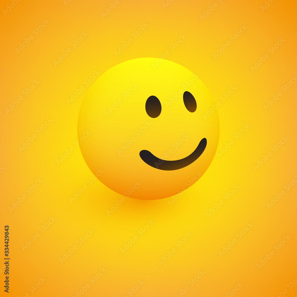 3D Smiling Face, View from Side - Emoticon on Yellow Background, Vector Design