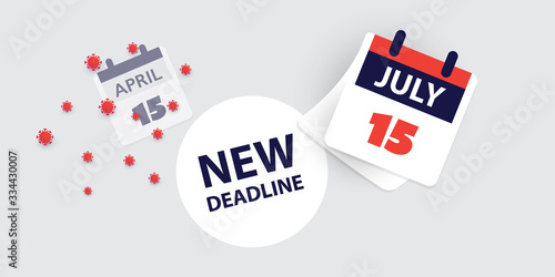 Tax Day Reminder Concept - Calendar Design Template - USA Tax Deadline, New Extended Date for IRS Federal Income Tax Returns: 15 July 2020