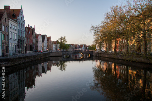 View of the canal and deserted evening streets of the city