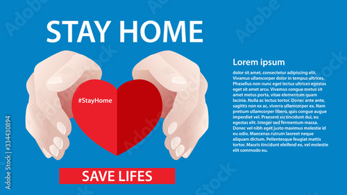 Hands people protect heart. Stay home, save lives Protection campaign measure from coronavirus Social distancing concept