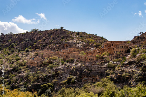 Archaeological site in Wadi Bani Habib near Nizwa in Oman beautiful valley with ruins