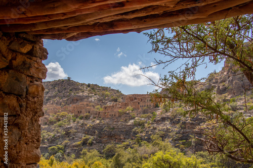Archaeological site in Wadi Bani Habib near Nizwa in Oman beautiful valley with ruins