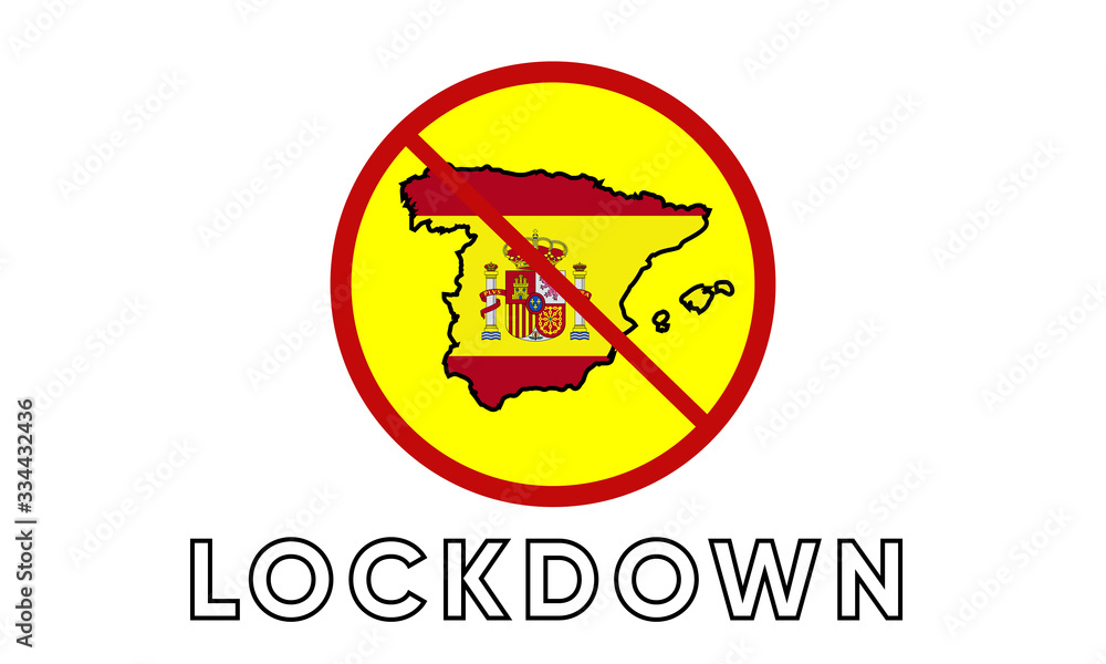 Illustration vector graphic of Sign caution of Spain Lockdown. Vector illustration of warning sign. Coronavirus outbreak. Warning sign of Prohibited from leaving the Spain country. vector EPS10. Illustration vector graphic of Sign caution of Spain Lockdown. Vector illustration of warning sign. Coronavirus outbreak. Warning sign of Prohibited from leaving the Spain country. vector EPS10.