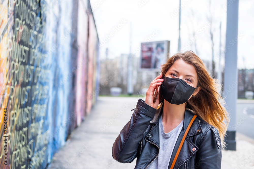 European woman travel wearing face protection agains coronavirus European woman travel wearing face protection agains coronavirus
