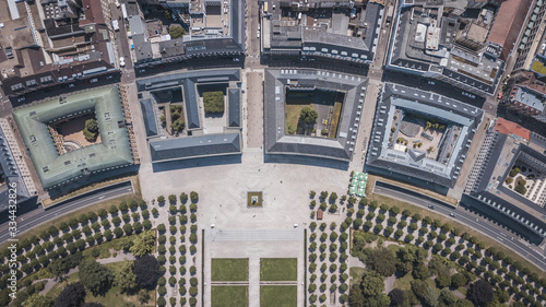 Aerial view of Schlossplatz and Buildings in Karlsruhe Palace, Germany.