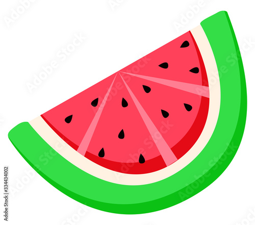 Watermelon slice vector, isolated natural food refreshing in summer flat style. Sweet lush product with seeds, watery berry growing in summer, icon of cut tropical organic meal detox snack sticker