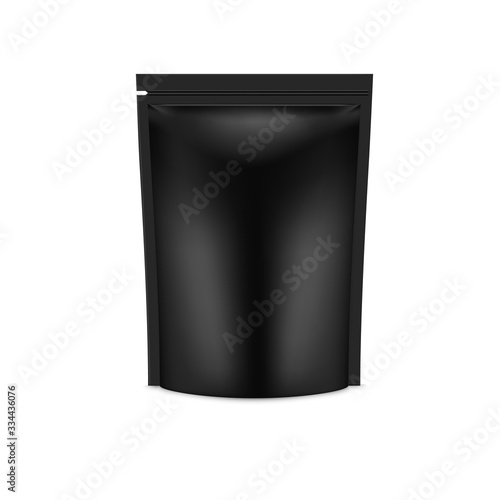 Realistic vector mock up plastic Black Food Stand Up Flexible Pouch Sachet