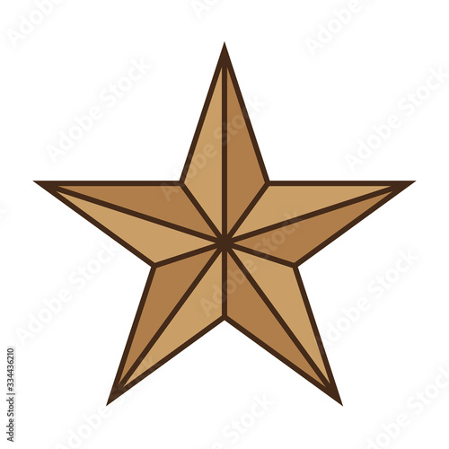 Five pointed golden star vector icon on white