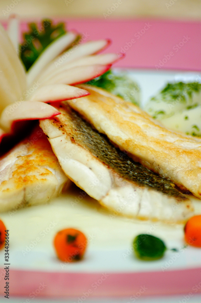 Italian food, grilled cod with vegetables Italian food, grilled cod with vegetables