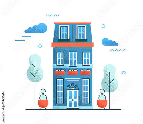 Vintage hotel building vector flat illustration