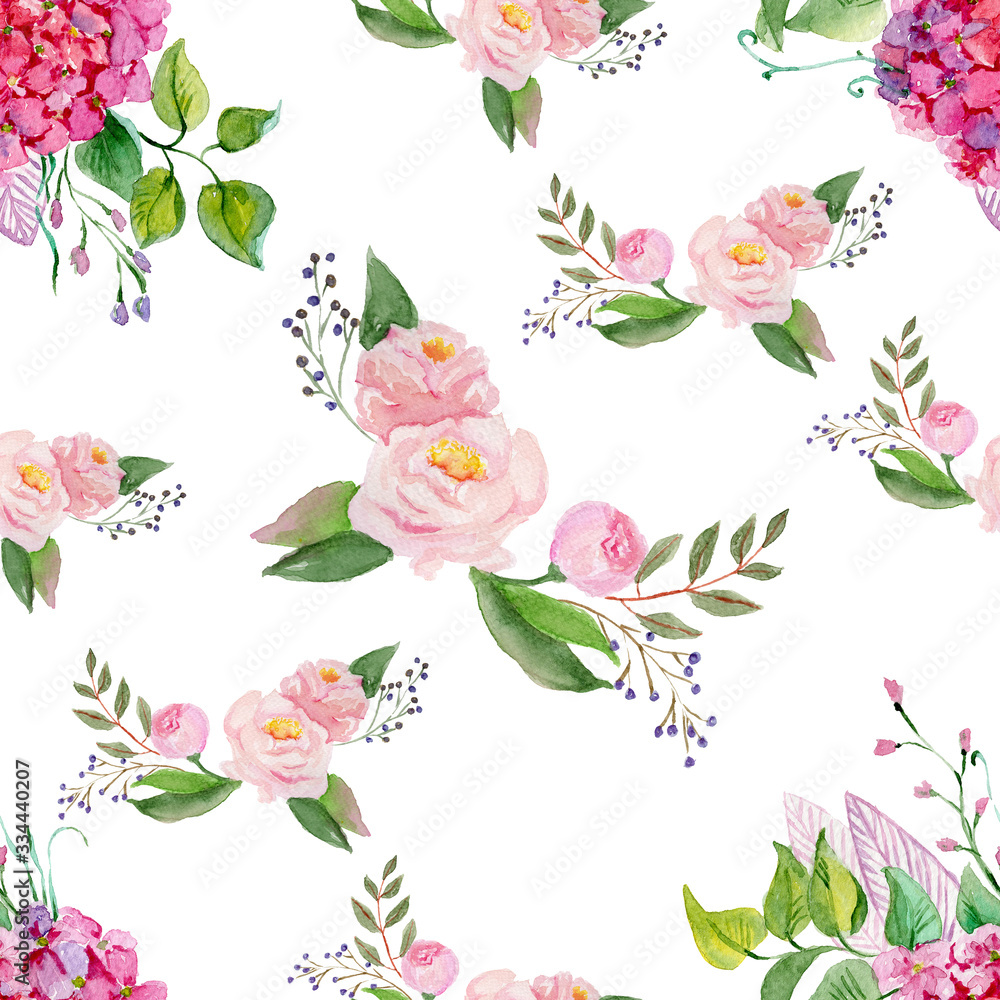 Watercolor seamless pattern of flamingo, for wedding cards, romantic prints, fabrics, textiles and scrapbooking.