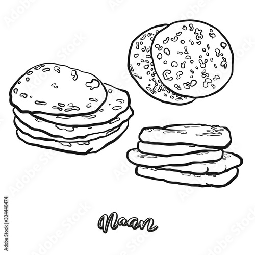 Naan food sketch separated on white