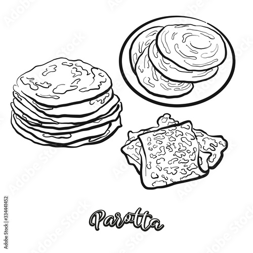 Parotta food sketch separated on white photo
