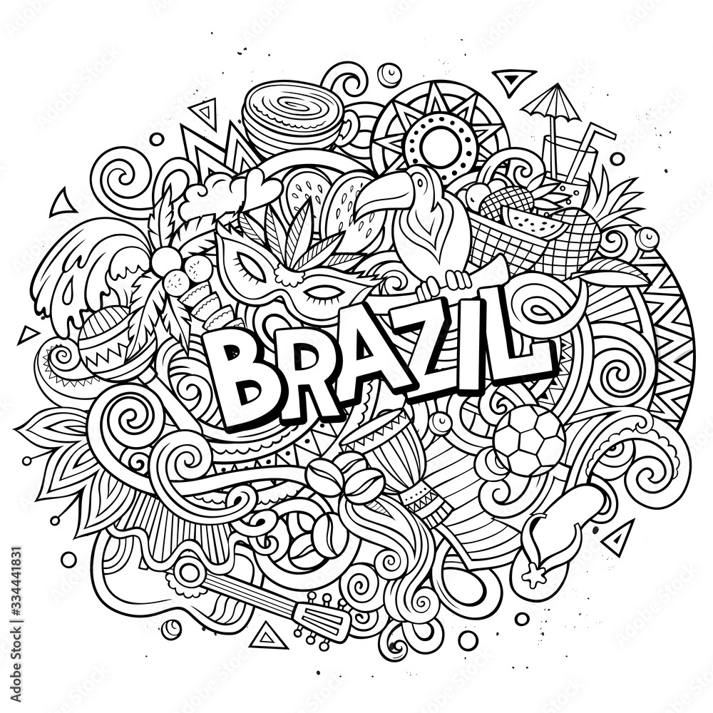 Brazil hand drawn cartoon doodles illustration. Funny design.