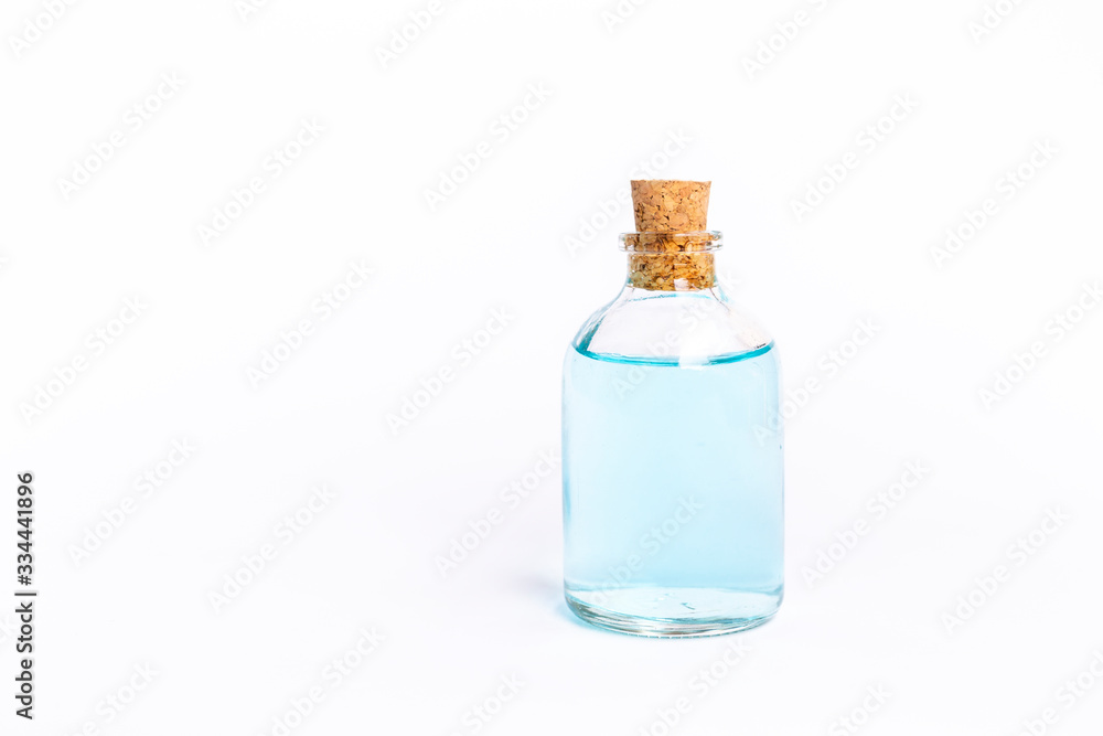 Ethyl alcohol in glass bottle isolate on white background, laboraty and hospital object Ethyl alcohol in glass bottle isolate on white background, laboraty and hospital object