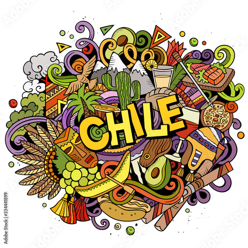 Chile hand drawn cartoon doodles illustration. Funny design.