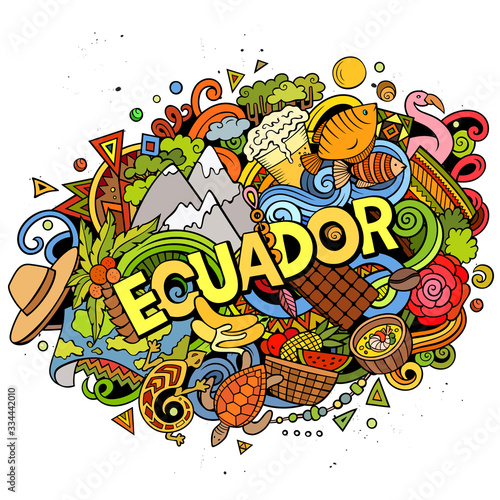 Ecuador hand drawn cartoon doodles illustration. Funny design.