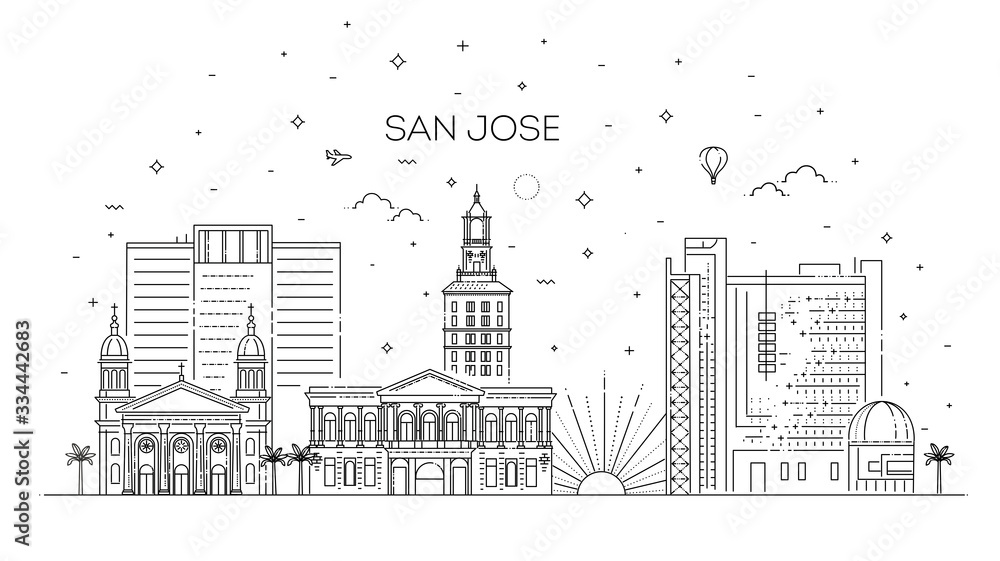 Fototapeta premium Minimal San Jose City Linear Skyline