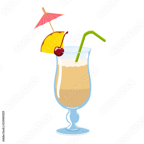 Pina colada cocktail isolate on a white background. Vector graphics.