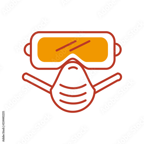 safety goggles and mouth mask icon, half line half color style
