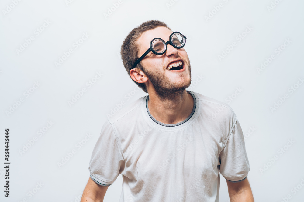 Funny nerdy guy in goggles. Funny nerdy guy in goggles.