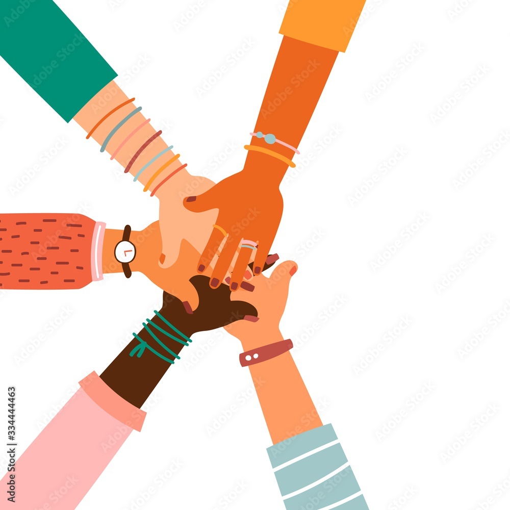 Hands together - set of different races raised up hands. Hands together - set of different races raised up hands.