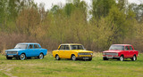 KIEV, UKRAINE-JULY 4, 2016: three retro cars VAZ-2101 
