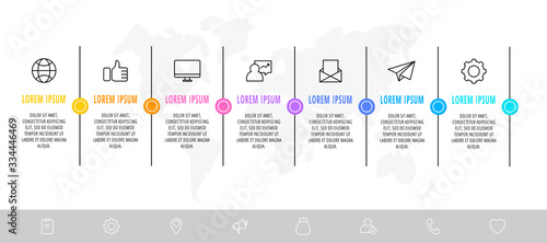 Minimal infographic thin line design with 7 steps or parts. Vector template used for diagram, presentations, flow chart, banner and timeline