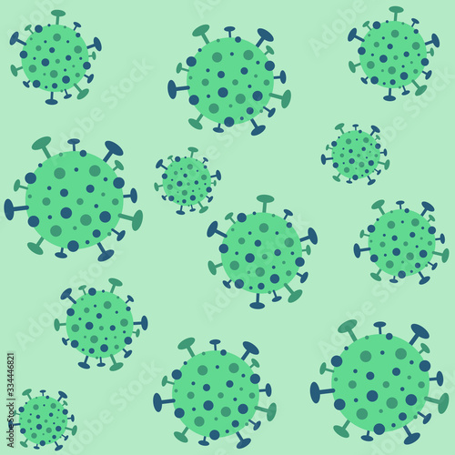 Seamless pattern with virus. Green vector illustration. 
