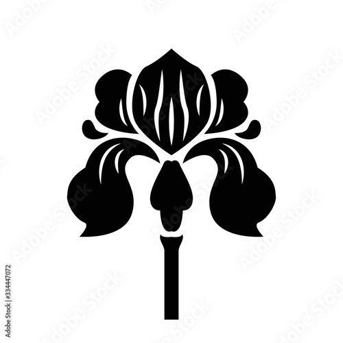 Vector silhouette art deco style isolated logo black iris flower
