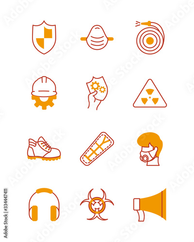 shield and industrial security icon set, half line half color style