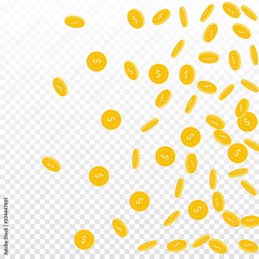 American dollar coins falling. Scattered sparse US American dollar coins falling. Scattered sparse US