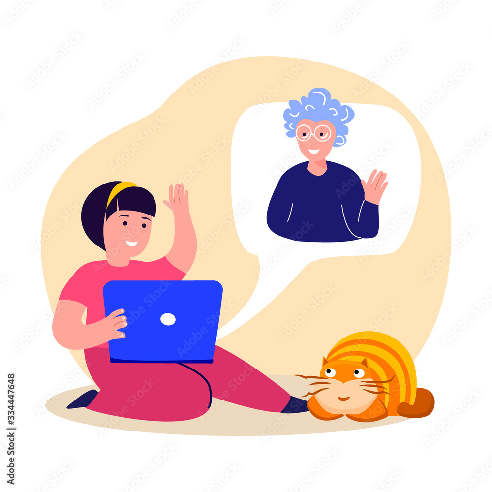 Daugher Girl Communicate with Old Aged Pensioner Grandmother.Laptop Online Video.Grandparent Talk with Child.Internet Computer Conversation Daugher Girl Communicate with Old Aged Pensioner Grandmother.Laptop Online Video.Grandparent Talk with Child.Internet Computer Conversation