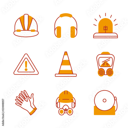 traffic cone and safety elements icon set, half line half color style